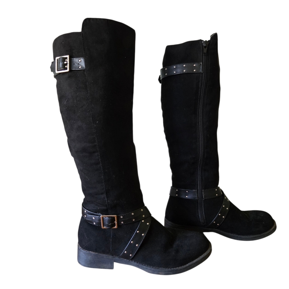 Report Arvada Black Knee-High Faux Suede Boots with Buckle Detailing Size 5.5